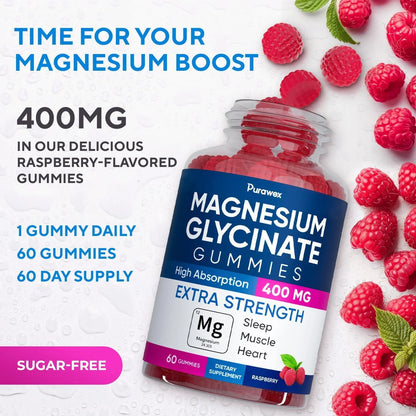 Magnesium Glycinate Gummies 400Mg High Absorption Magnesium Supplement For