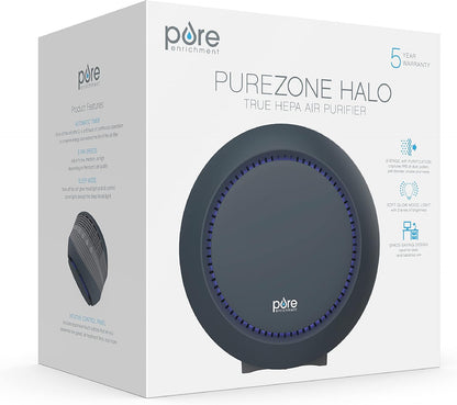 Purezone Halo Medium Room Air Purifier, 2 Stage Filtration, Purifies Air of Smoke, Pollen, Dust, and Pet Hair - Easily Fits on Tables, Desks, and Nightstands (Graphite)