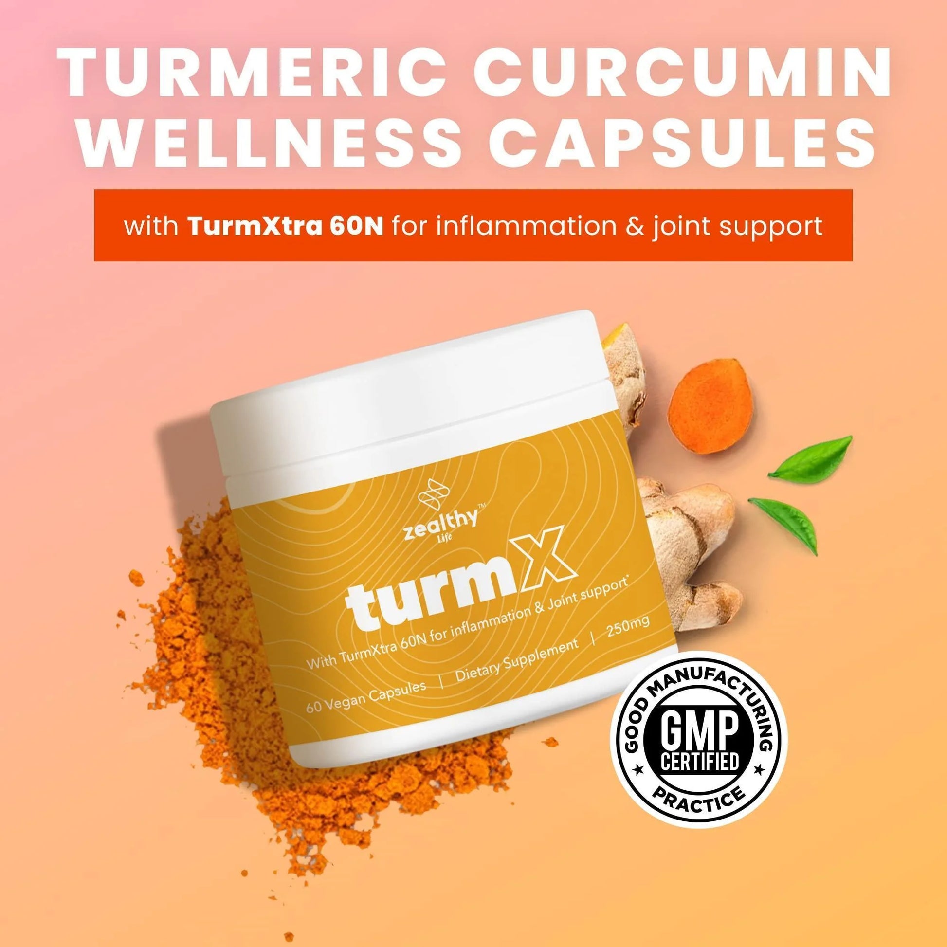 Turmeric Supplement Supports Joint Immune System Brain Skin 250 Mg per Capsule