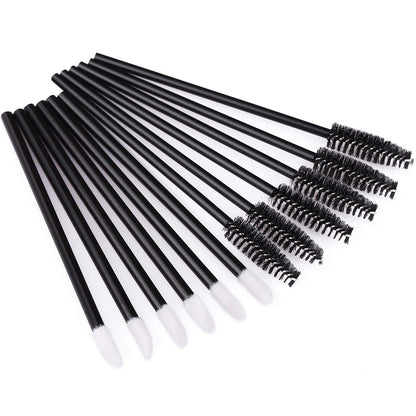 200 Disposable Mascara Wand Spoolies and Lip Brushes, Lipstick Lipgloss Applicator for Eyebrow Eyelash Extension Makeup Kits Black