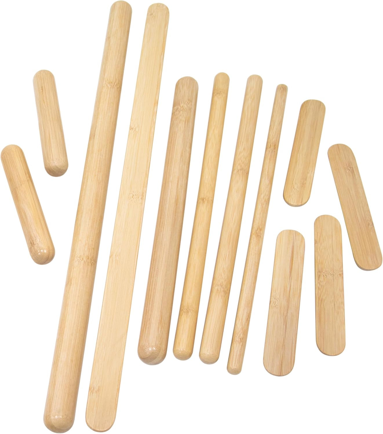 Bamboo Massage Tools Green Therapy Kit of 100% Solid Bamboo Sticks to Full Body Massage and Reduce Deep Seated Pain,Set of 12.