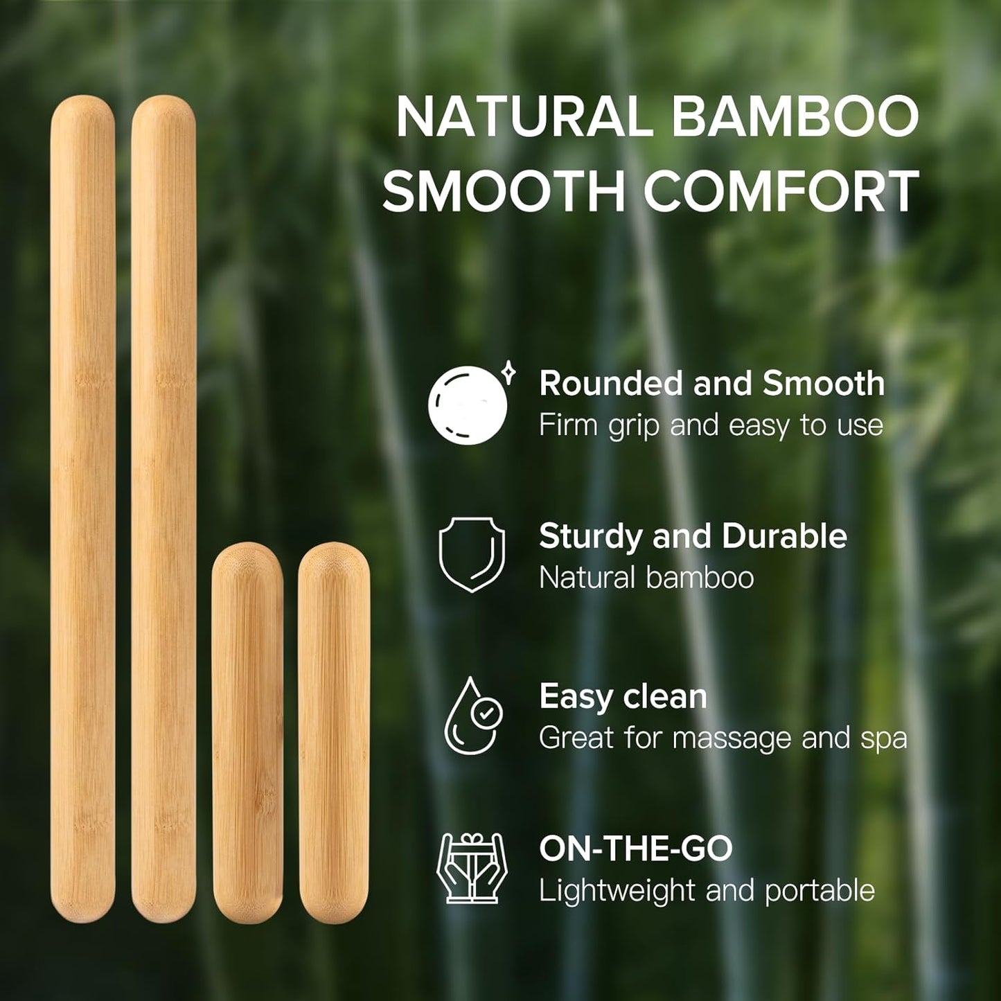 Bamboo Massage Tools Green Therapy Kit of 100% Solid Bamboo Sticks to Full Body Massage and Reduce Deep Seated Pain,Set of 12.