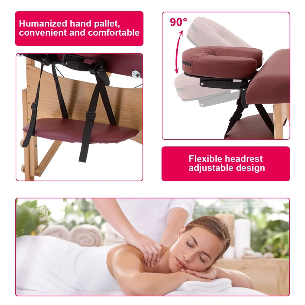 2" Pad 84" Burgundy Massage Table Free Carry Case Bed Spa Facial