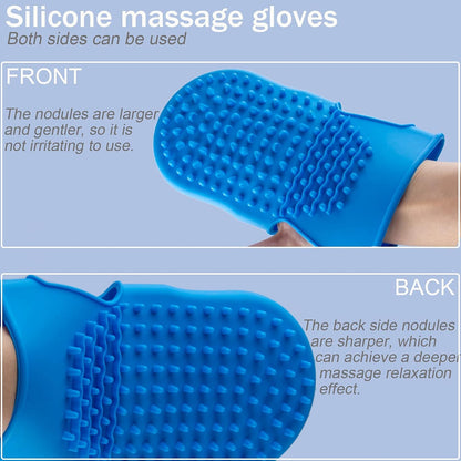 2 Pairs Professional Massage Mitts, Silicone Body Massage Gloves, Two-Sided Gentle Body Exfoliating Brush for SPA Massage Skin Care, anti Cellulite Lymphatic Drainage Tool, Back Scrubber (Blue)