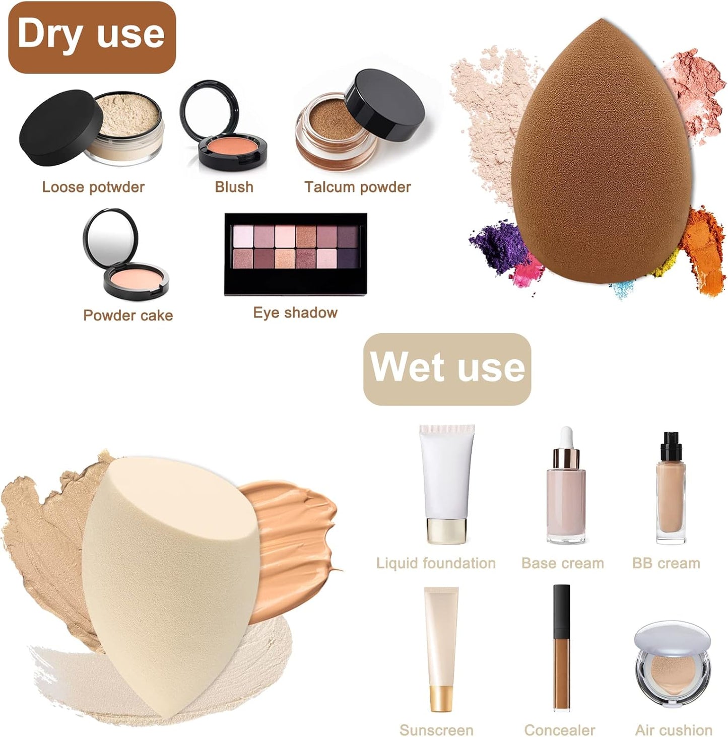 12 Pieces Professional Makeup Sponge Set,Latex Free Flawless Soft Setting Face Puffs,Multicolor Beauty Sponge Blender Cosmetic Applicator for Powder,Liquid,Facial Makeup Tools