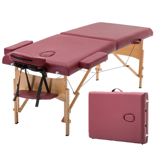 2" Pad 84" Burgundy Massage Table Free Carry Case Bed Spa Facial