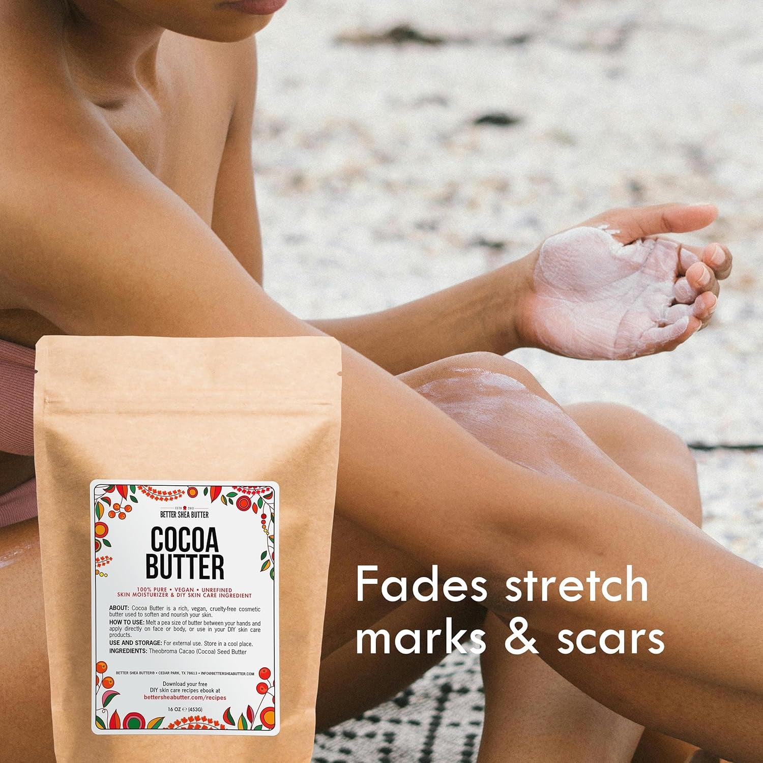 Cocoa Butter - 8 Oz Block, Deeply Moisturizes Skin, Diminishes Scars, Stretch Marks, Soothes Dry Skin