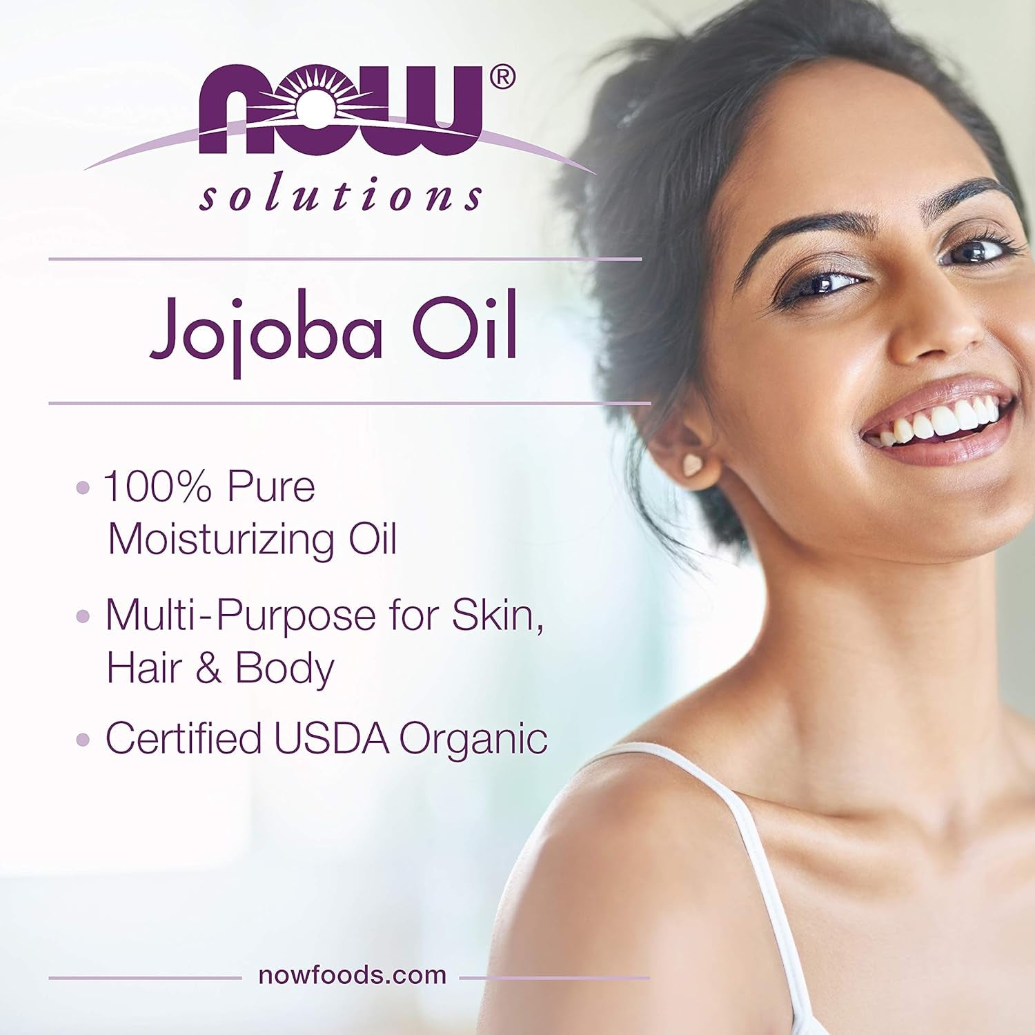 NOW Solutions, Organic Jojoba, Moisturizing Multi-Purpose Oil for Face, Hair and Body, 8-Ounce