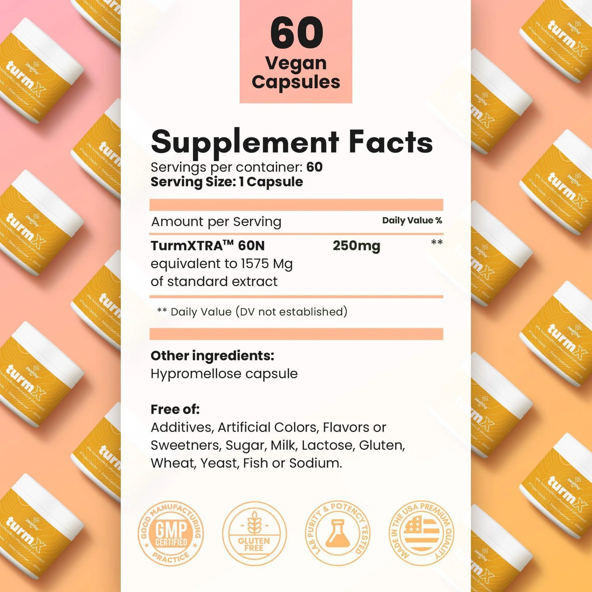 Turmeric Supplement Supports Joint Immune System Brain Skin 250 Mg per Capsule