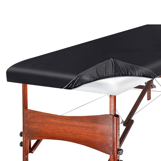 Massage Table Cover, Silky Massage Table Sheets(36" W X 77" L X 7" D), Reusable Spa Bed Sheets Salon Table Protective Cover, Satin & Wrinkle-Resistant, Machine Washable, Black