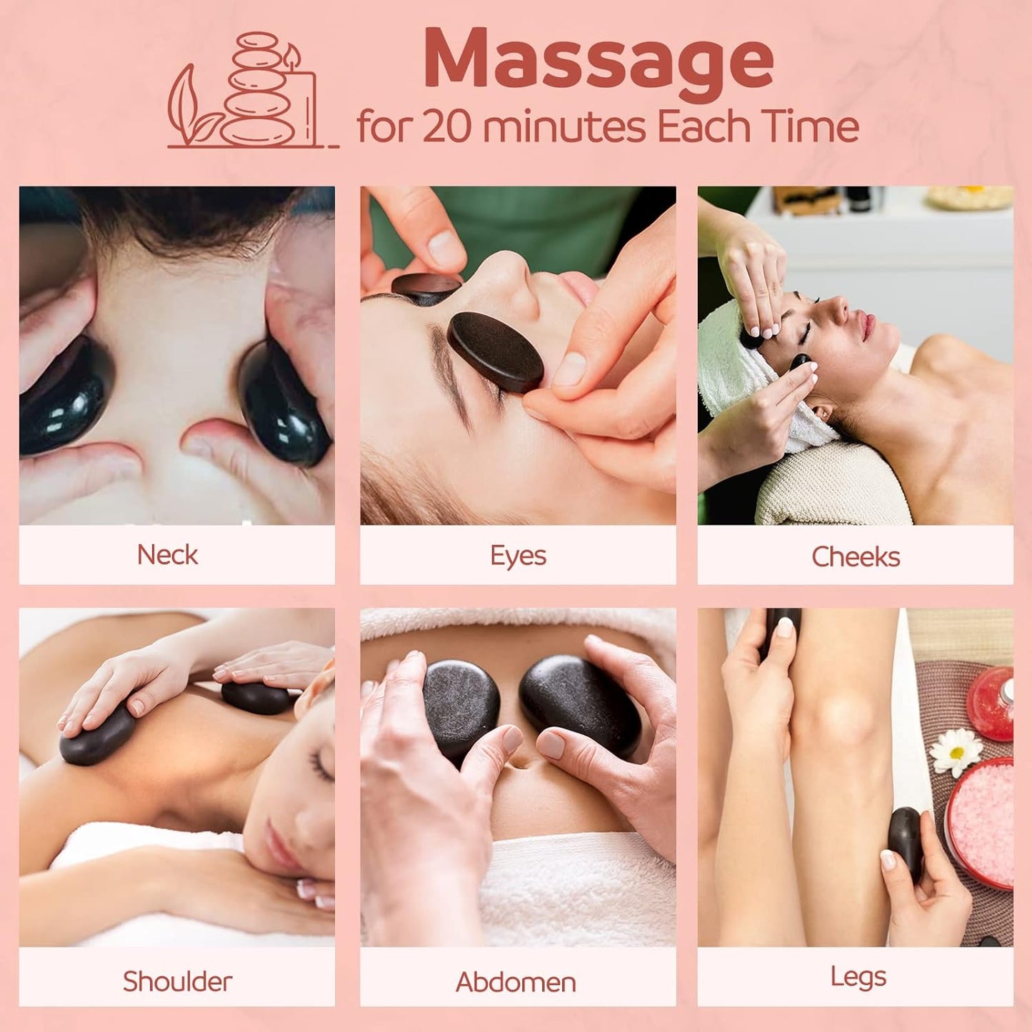 20 Hot Stones for Massage with Warmer, Hot Stones Massage Set with Warmer Kit Basalt Hot Rocks Massage Stone for Spa Warming Therapy Pain Relie