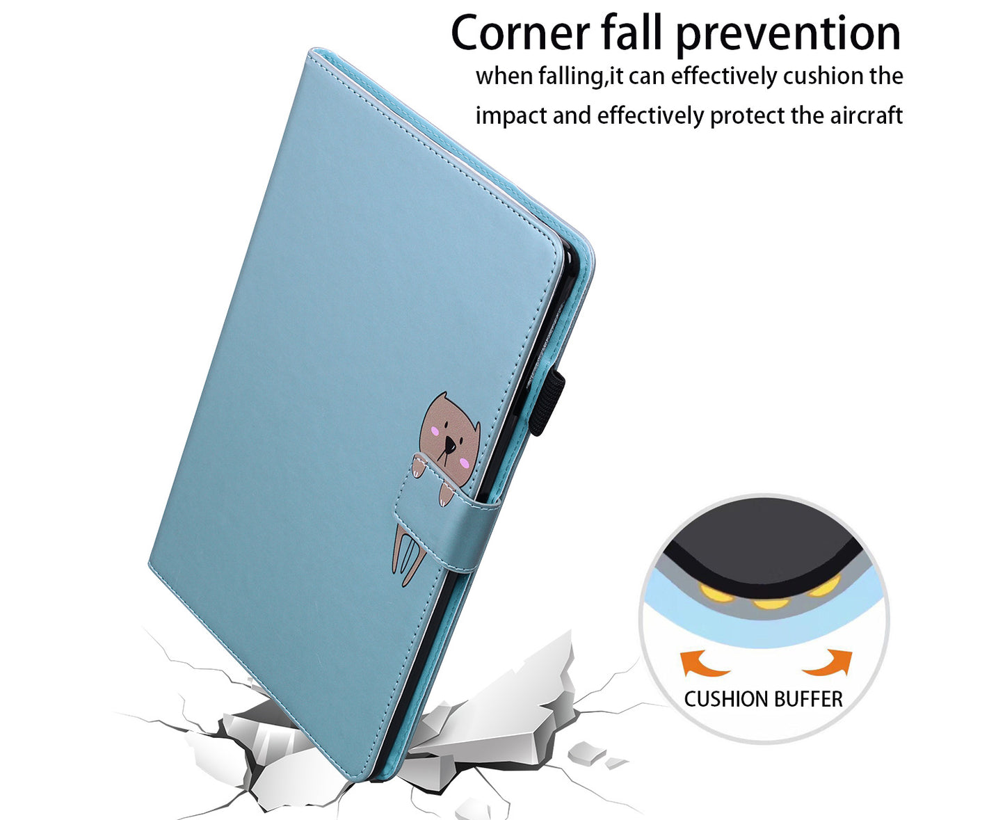 PU Leather Folio Stand Wallet Cover Case with Pencil Holder Card Slot for Samsung Galaxy Tab A7 Lite 8.7 Inch -Blue