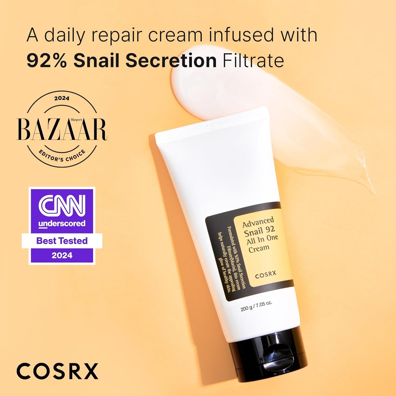 Snail Mucin 92% Repair Cream Large Size 200G, Daily Face Gel Moisturizer for Dry Skin, Sensitive Skin, Not Tested on Animals, No Parabens, Korean Skincare