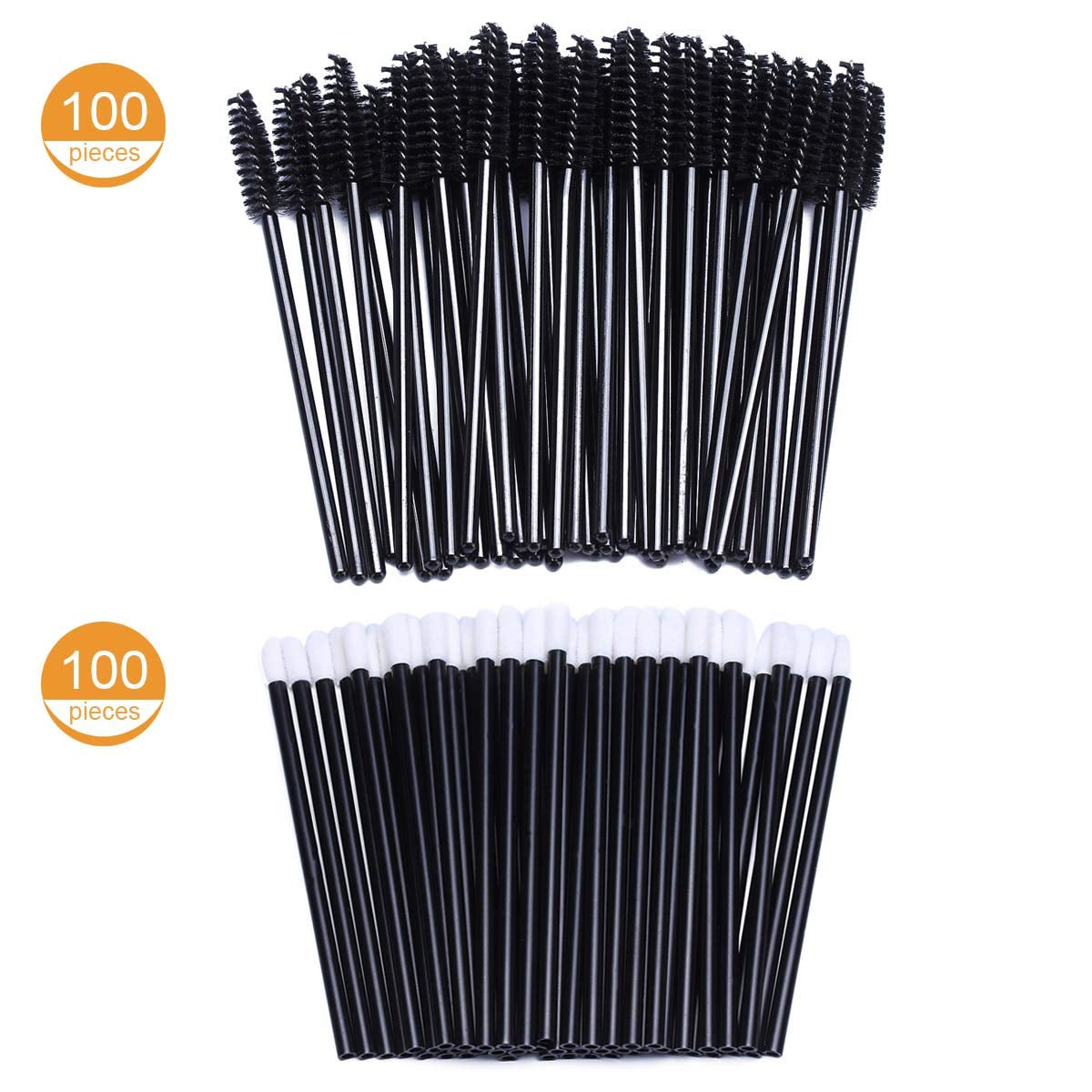 200 Disposable Mascara Wand Spoolies and Lip Brushes, Lipstick Lipgloss Applicator for Eyebrow Eyelash Extension Makeup Kits Black