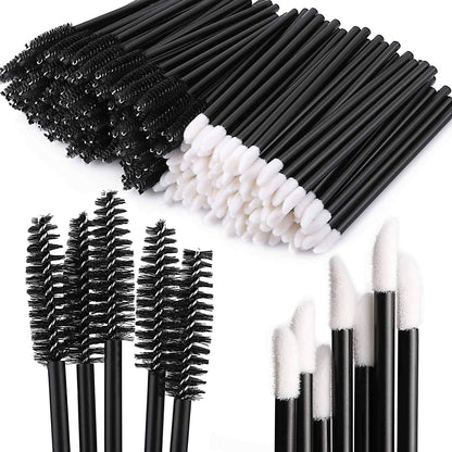 200 Disposable Mascara Wand Spoolies and Lip Brushes, Lipstick Lipgloss Applicator for Eyebrow Eyelash Extension Makeup Kits Black