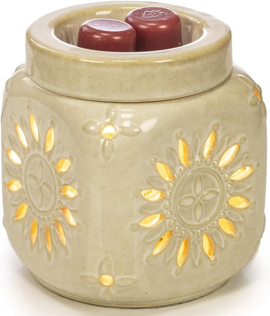 Wall Plug-In Wax Warmer - Ceramic Floral Sun Electric Fragrance Candle Warmer and Night Light - for Scented Wax, Essential Oils, Candle Wax Melt Warmer, Tarts - Scentsy Wax Melter and More