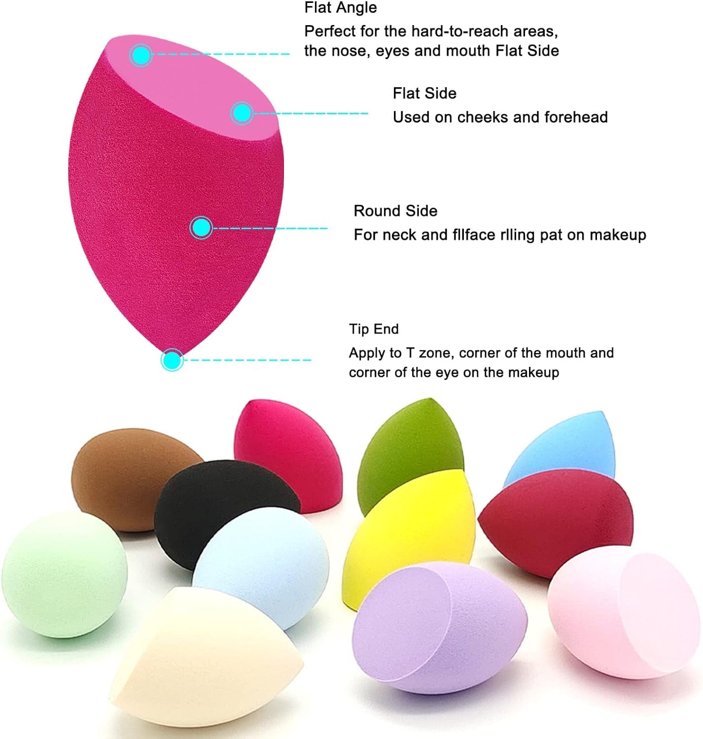 12 Pieces Professional Makeup Sponge Set,Latex Free Flawless Soft Setting Face Puffs,Multicolor Beauty Sponge Blender Cosmetic Applicator for Powder,Liquid,Facial Makeup Tools