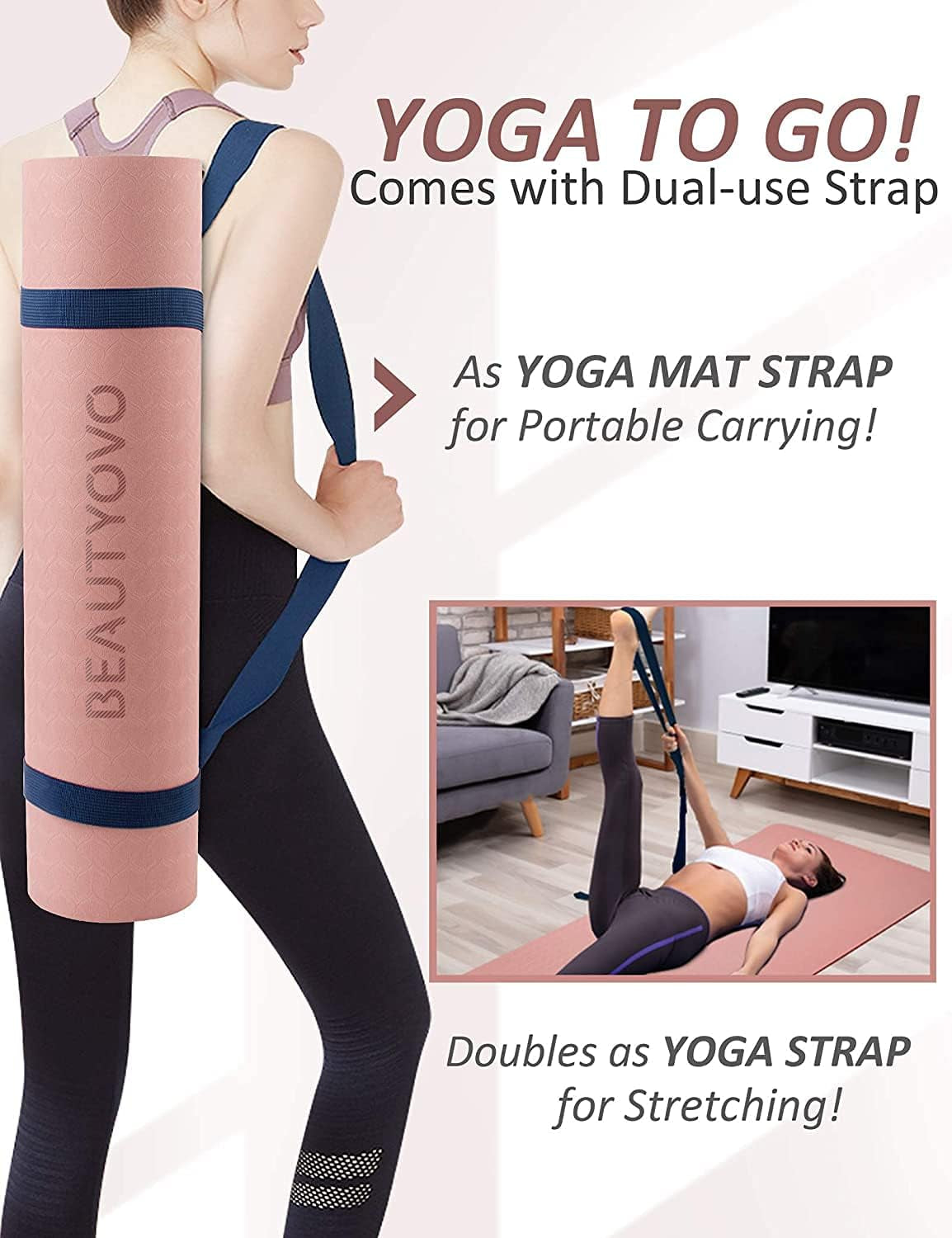 Yoga Mat with Strap, 1/3| 1/4 Inch Extra Thick Yoga Mat Double-Sided Non Slip, Professional TPE| PVC Yoga Mats for Women Men, Workout Mat for Yoga, Pilates and Floor Exercises