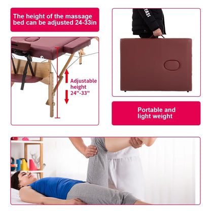 2" Pad 84" Burgundy Massage Table Free Carry Case Bed Spa Facial