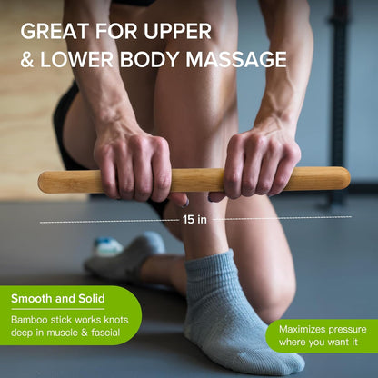 Bamboo Massage Tools Green Therapy Kit of 100% Solid Bamboo Sticks to Full Body Massage and Reduce Deep Seated Pain,Set of 12.