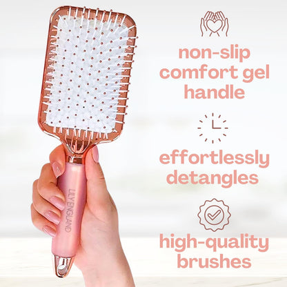 Hair Brush Set of 3 - round Brush, Skeleton Brush, Paddle Brush, Hair Brush without Pulling, Ergonomic Handle, Detangler Brush, Women'S Gift (Rose Gold)