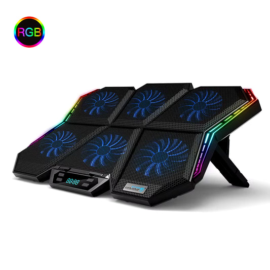 Gaming RGB Laptop Cooler 12-17 Inch Led Screen Laptop Cooling Pad Notebook Cooler Stand with Six Fan and 2 USB Ports