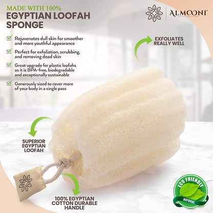 Egyptian Loofah Exfoliating Body Scrubber, Natural Real Egyptian Shower Loofah Sponge Body Scrubber for Women and Men, for Body and Face That Will Get You Clean - 3 Count (1 Pack)