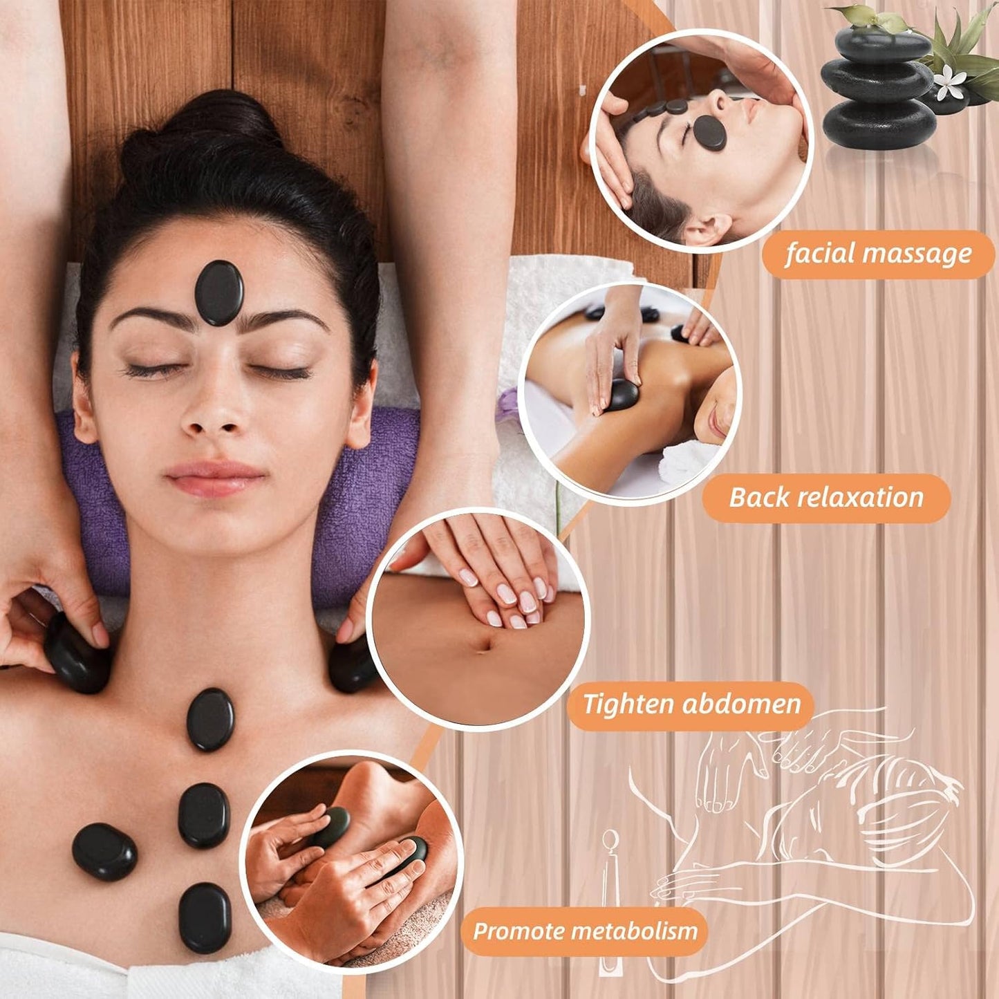 20 Hot Stones for Massage with Warmer, Hot Stones Massage Set with Warmer Kit Basalt Hot Rocks Massage Stone for Spa Warming Therapy Pain Relie