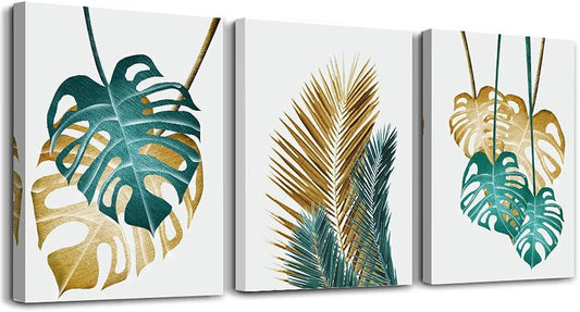 Canvas Wall Art for Living Room Family Wall Decorations for Bedroom Kitchen Dining Room Wall Decor Abstract Painting Leaves Wall Pictures Artwork Office Canvas Art Prints Bathroom Home Decor 3 Piece