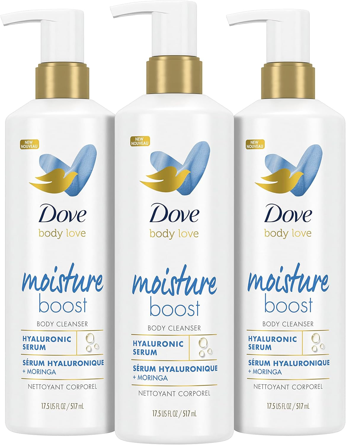 Body Love Body Cleanser Moisture Boost 3 Count for Dry Skin Body Wash with Hyaluronic Acid and Moringa Oil 17.5 Fl Oz