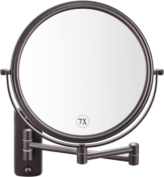 8 Inch Wall Mounted Makeup Mirror, 1X/7X Magnifying Mirror, Double Sided Vanity Makeup Mirror for Bathroom, Bronze